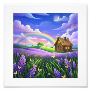 Impression Photo Champ de Lavande Arc-en-Ciel Cottage Rêve