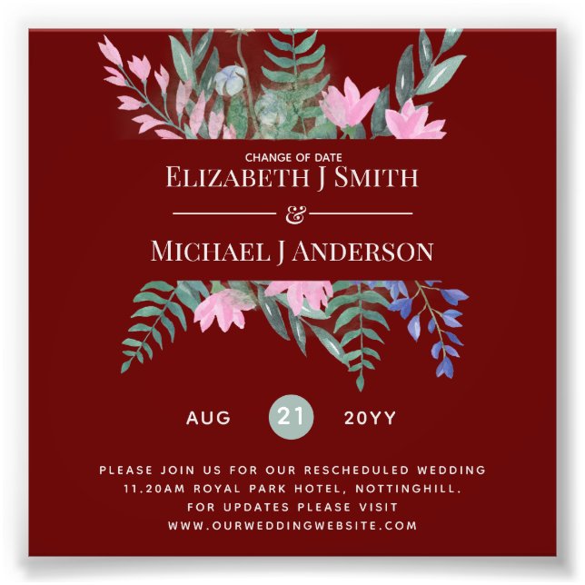 Impression Photo Changement de date Plans Report Fleur sauvage Chic (Devant)