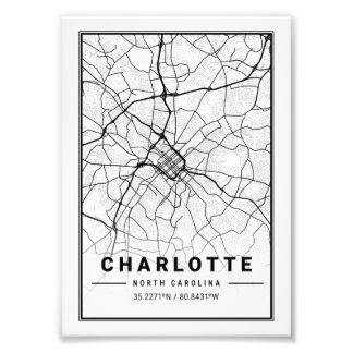 Impression Photo Charlotte - Caroline du Nord - Carte de la ville L