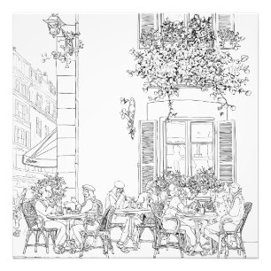 Impression Photo Charme Black White Paris Café Croquis