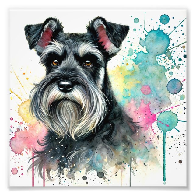 Impression Photo Charming Schnauzer Aquarelle Art (Devant)