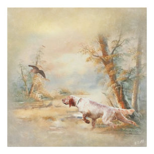Impression Photo Chasse à la bécasse avec setter anglais en forêt,