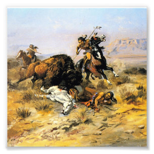 Impression Photo "Chasse au bison" Cowboy Art de Charles Russell