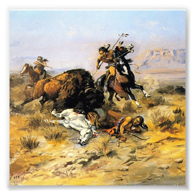 Impression Photo « Chasse aux bisons » Cowboy Art par Charles Russe (Devant)
