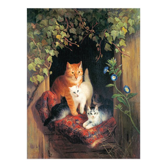 Impression Photo Chat avec chatons, peinture d'art fin, (Devant)