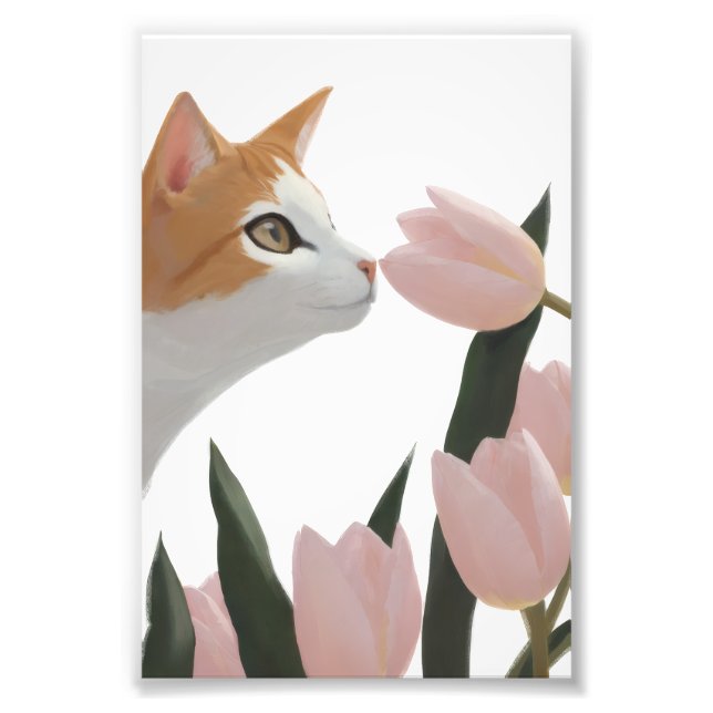 Impression Photo Chat curieux Floral de printemps (Devant)