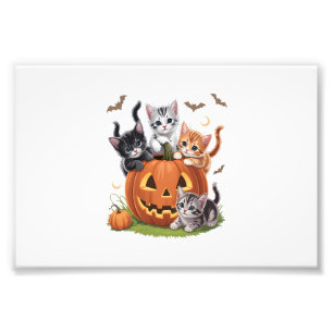 Impression Photo Chat des années 90 Citrouille Halloween Floral Sai