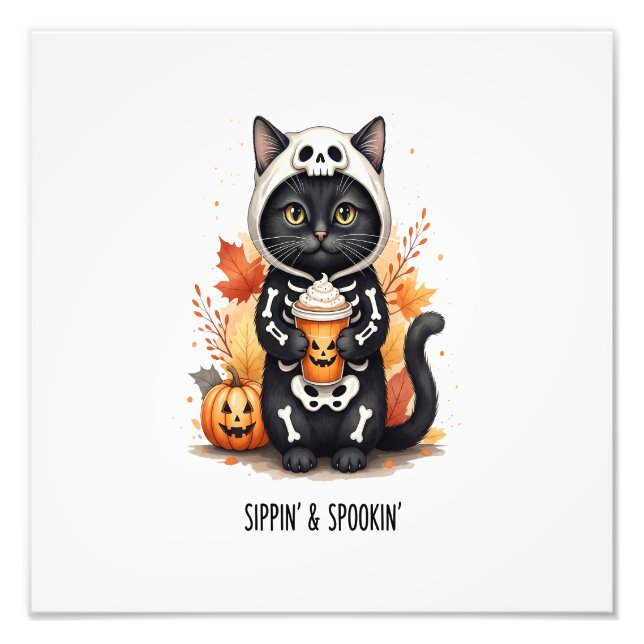 Impression Photo Chat d'Halloween mignon et effrayant (Devant)