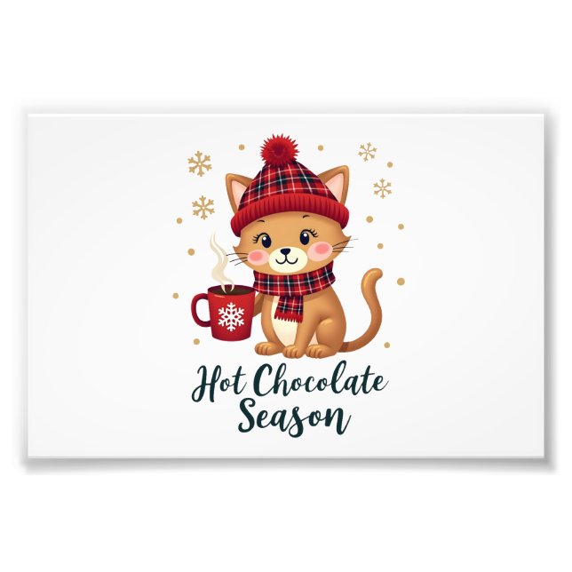 Impression Photo Chat Drôle Chocolat Chaud Saison Joyeux Noël Maman (Devant)