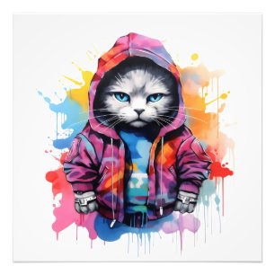 Impression Photo Chat en Graffiti Sweat - shirt à capuche coloré