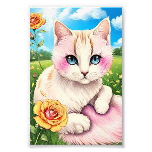 Impression Photo Chat et Camélias : Le Monde Floral d'un Chat