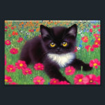 Impression Photo Chat Gustav Klimt Tuxedo<br><div class="desc">Impression photo avec un chat tuxedo Gustav Klimt ! Cette adorable petite chatte noire et blanche est installée dans un champ de fleurs rouges,  bleues,  blanches et oranges. Un cadeau génial pour les amateurs d'art amoureux des chats et autrichiens !</div>