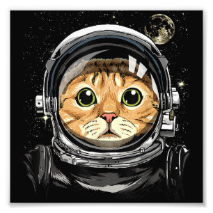 Impression Photo Chat Kitty Astronaute Animal Visage Espace Galaxie