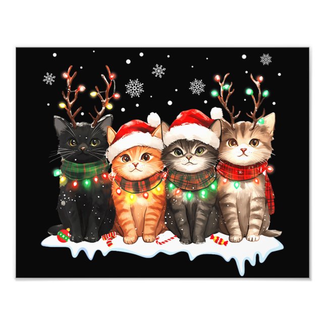 Impression Photo Chat Lumière de Noël Renne Santa Noël Chat (Devant)