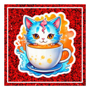 Impression Photo Chat Mignon Avec Tasse À Café Dessin Animé-94678