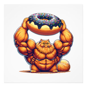Impression Photo Chat Musclé qui Soulève un Beignet