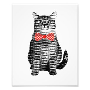 Impression Photo Chat Noir avec Cravate Pointe Rouge Cute Vintage