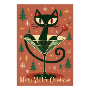 Impression Photo Chat Noir de Noël du Martini Joyeux Milieu de Sièc