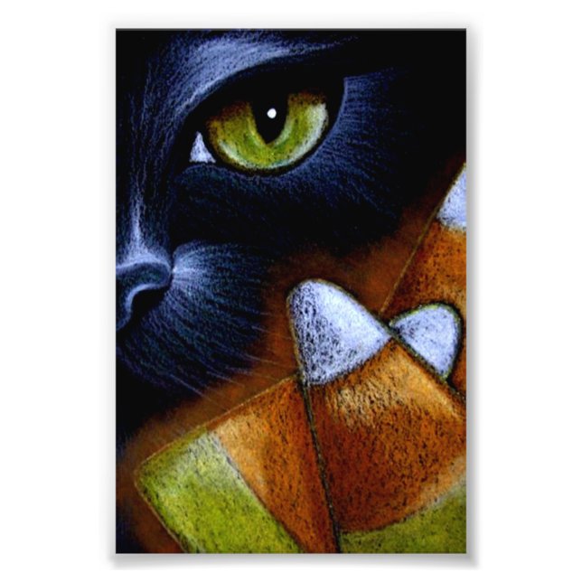 IMPRESSION PHOTO CHAT NOIR HALLOWEEN AVEC CORNES DE CANDY 4" X 6" (Devant)