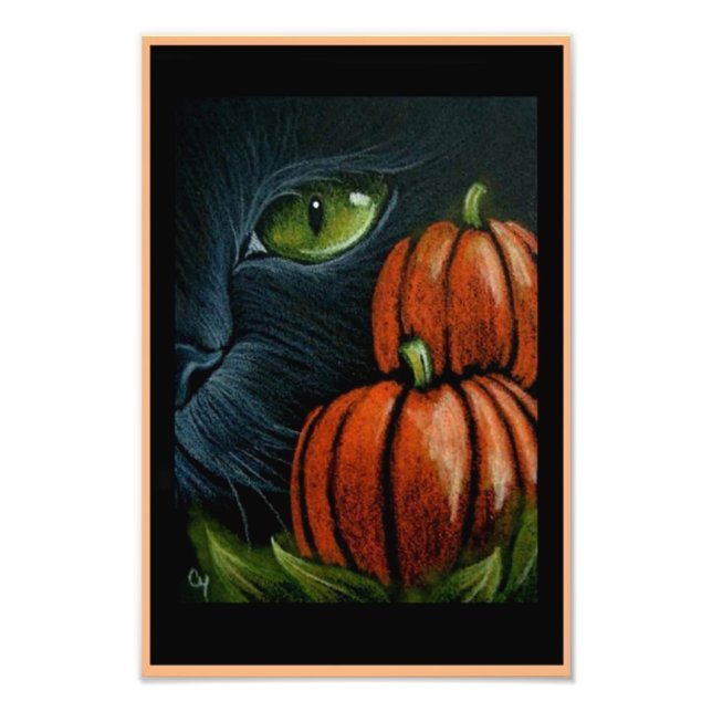 IMPRESSION PHOTO CHAT NOIR HALLOWEEN AVEC PIMPKINS 4" X 6" IMPRIMER (Devant)