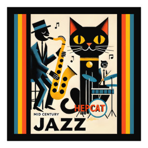 Impression Photo Chat Noir HepCat d'Ère du Jazz Milieu du Siècle