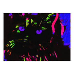 Impression Photo Chat noir néon avec yeux brillants
