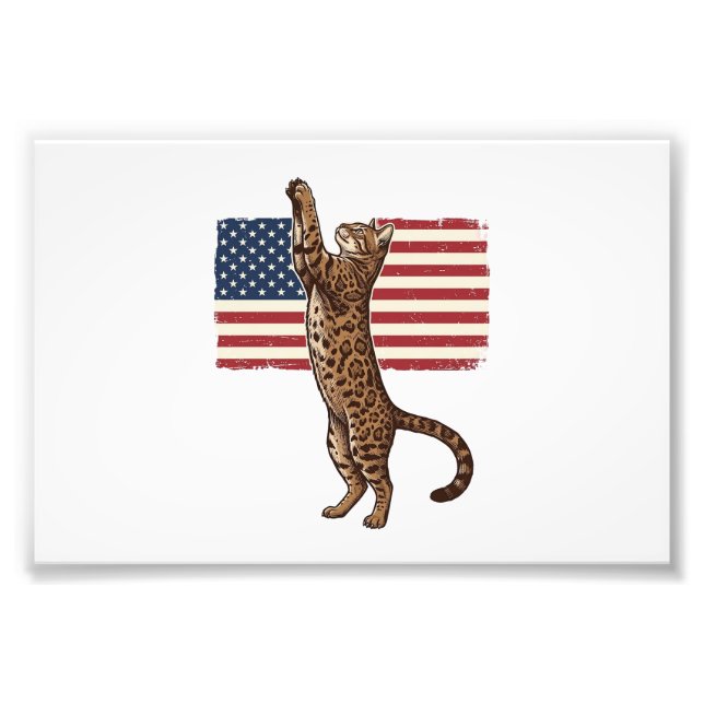 Impression Photo Chat patriotique Drapeau américain Design vectorie (Devant)