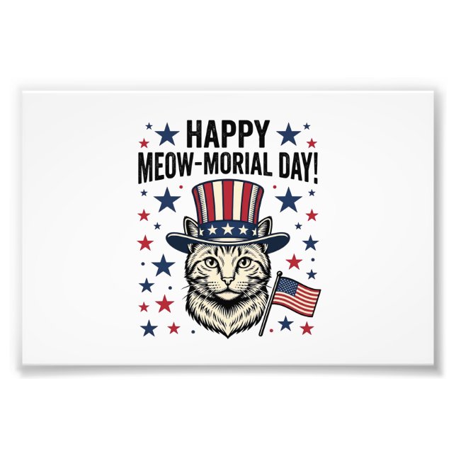 Impression Photo Chat patriotique Meow-morial Day Conception vector (Devant)