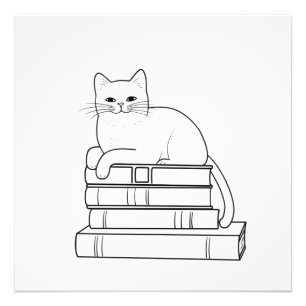 Impression Photo Chat sur Books Line Art