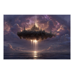 Impression Photo Château de Fantaisie Flottant Nuages Faisceaux Lum