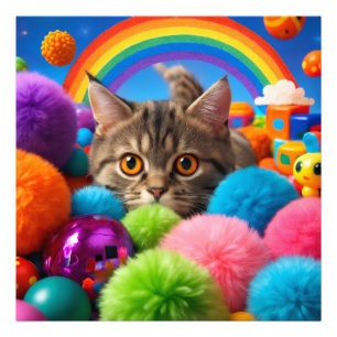 Impression Photo Chaton de jeu arc-en-ciel adorable chat tigré