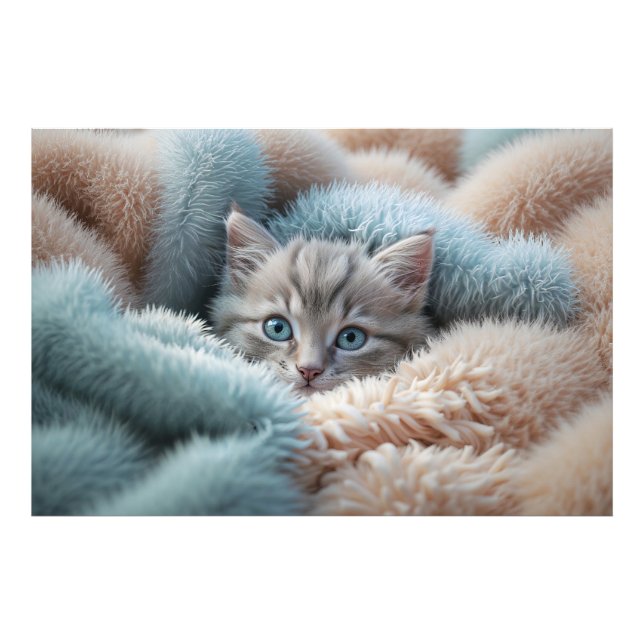 Impression Photo Chaton duveteux dans une couverture douce (Devant)