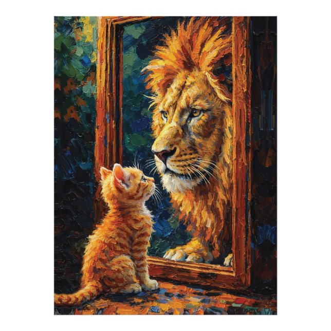 Impression Photo Chaton voyant le reflet de Lion Motivation Impasto (Devant)