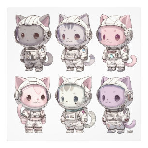 Impression Photo Chatons Astronautes Chibi Équipage Kawaii