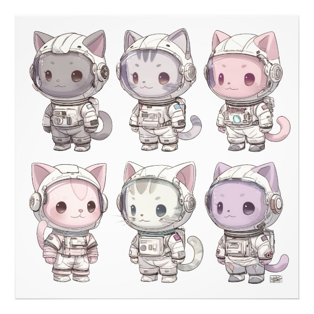 Impression Photo Chatons Astronautes Chibi Équipage Kawaii (Devant)