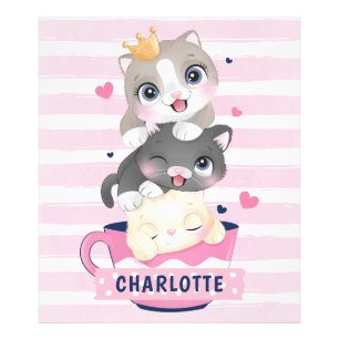 Impression Photo Chats de dessin animé mignons empilés rayures rose