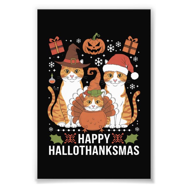 Impression Photo Chats de Hallothanksmas joyeux Halloween Noël  (Devant)
