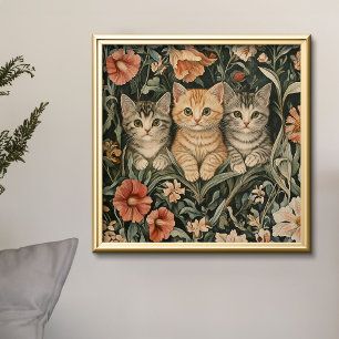 Impression Photo Chats mignons Kittens Vintage William Morris Style