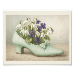 Impression Photo Chaussure à Monnaie vintage avec Violets Snowdrops