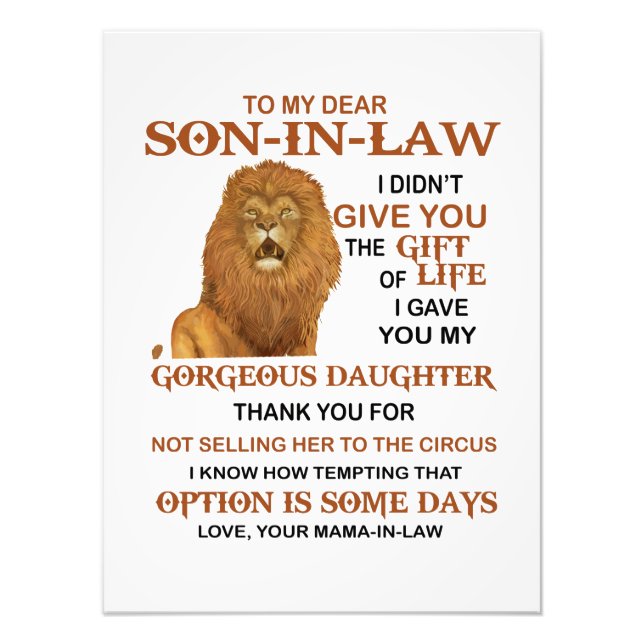 Impression Photo Cher Belle-Fils, Je T'Ai Donné Ma Fille Magnifique (Devant)