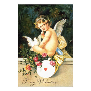 Impression Photo Cherub Cupid Dove Coeur Rose