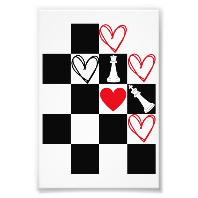 Impression Photo Chessboard Coeur Valentines Jour Noir&Blanc (Devant)