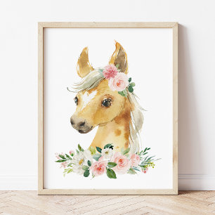 Impression Photo Cheval, Animaux De Ferme, Fleurs Roses, Nourriture