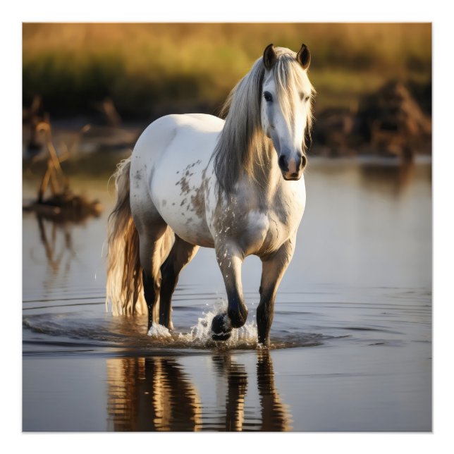 Impression Photo Cheval blanc dans le lac (Devant)