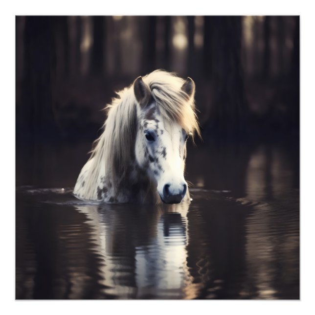 Impression Photo Cheval blanc dans le lac (Devant)
