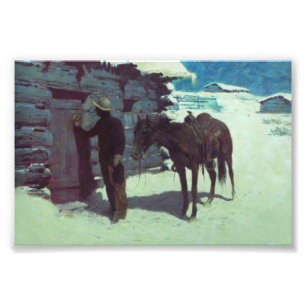 Impression Photo Cheval et Cowboy sous la neige d'hiver