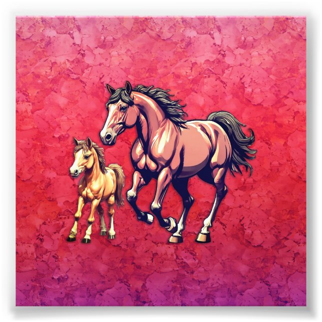 Impression Photo Cheval et poulain sur Arrière - plan texturé (Devant)