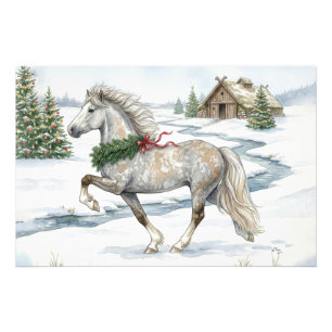 Impression Photo Cheval islandais festif dans un paysage hivernal