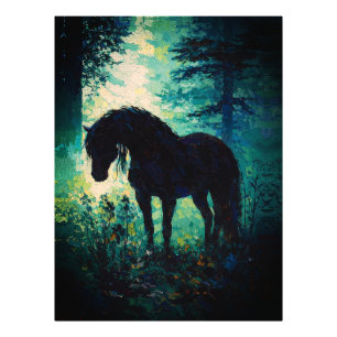 Impression Photo Cheval Noir Mystérieux dans la Forêt