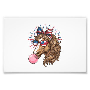 Impression Photo Cheval Patriotique Bubble Gum Vintage Vector T-Shi